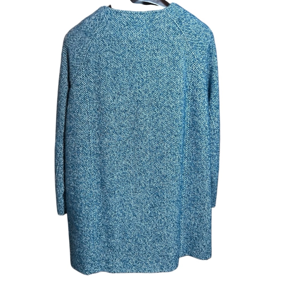 Boden Wool Alpaca Herringbone Coat Teal Blue Collarless Raglan Sleeve Size 8P - Picture 4 of 13